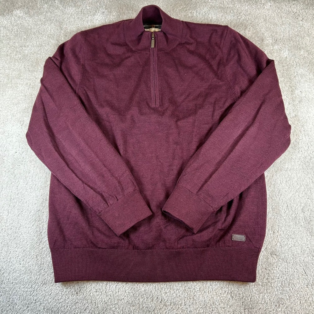 Barbour Quarter Zip Sweater Mens Medium Burgundy 100% Wool MKN1213RE94 Mock Neck